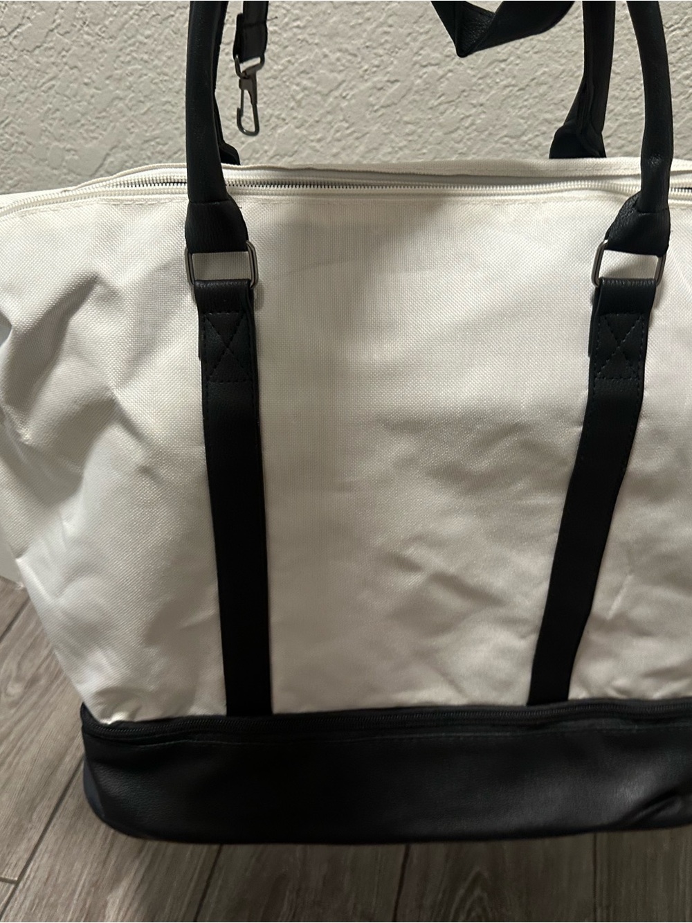 Unisex White and Black Canvas Tote Bag, New, Travel, Everyday,  school, laptop